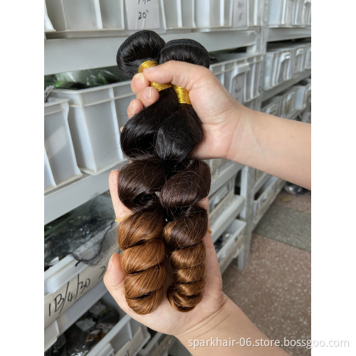 SPARK Full Cuticle Aligned Virgin Brazilian Ombre human hair bundles 3 tone color ombre remy human hair extensions